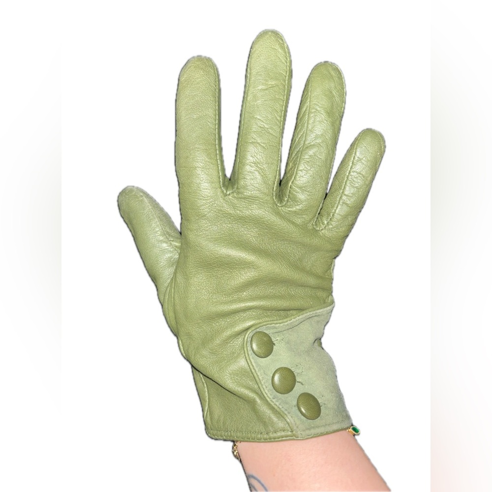 Green Women’s Leather Gloves Size Large - Picture 2 of 7